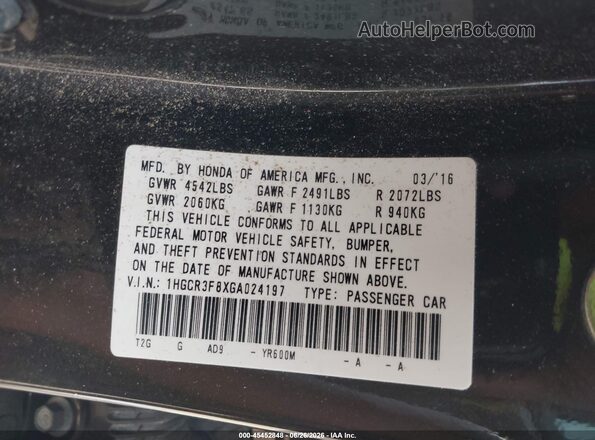 1HGCR3F8XGA024197 2016 HONDA ACCORD Коричневый Вид подкапотного пространства