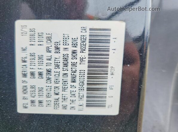 1HGCT1B54GA005033 2016 HONDA ACCORD Black ძრავის განყოფილების ხედი