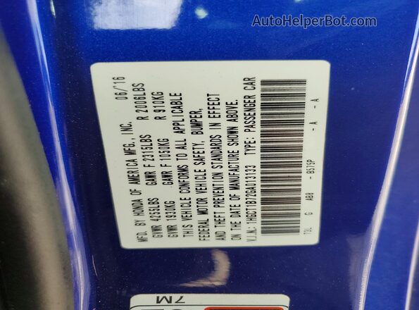 1HGCT1B72GA013133 2016 HONDA ACCORD Blue Engine compartment view