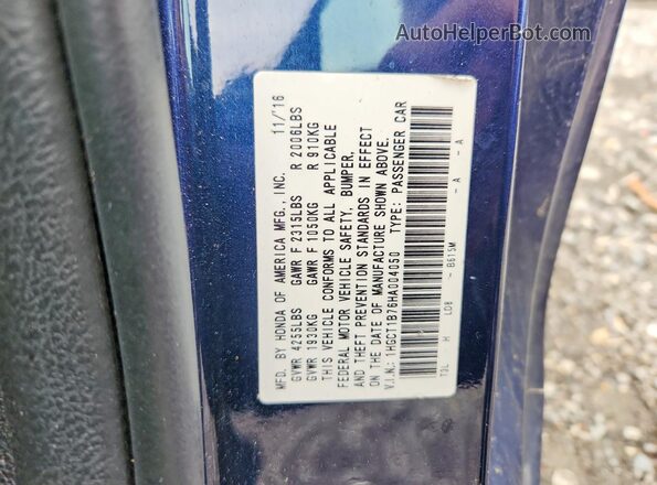 1HGCT1B76HA004050 2017 HONDA ACCORD Blue 