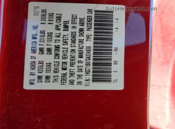 1HGCT1B87GA004856 2016 HONDA ACCORD Red 