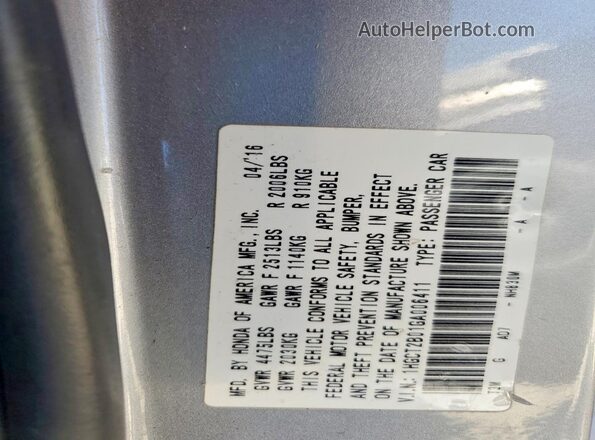 1HGCT2B01GA006411 2016 HONDA ACCORD Silver Շարժիչի բաժամունքի տեսք