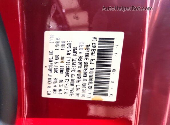 1HGCT2B9XHA000560 2017 HONDA ACCORD Красный 