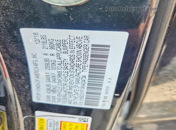 1HGCV1F10KA034734 2019 HONDA ACCORD Black Вид підкапотного простору