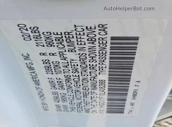 1HGCV1F10LA062888 2020 HONDA ACCORD White 