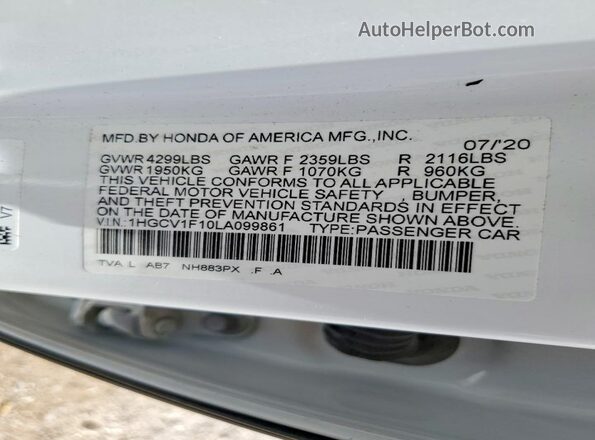 1HGCV1F10LA099861 2020 HONDA ACCORD White Вид підкапотного простору