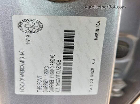 1HGCV1F10LA801788 2020 HONDA ACCORD Silver 