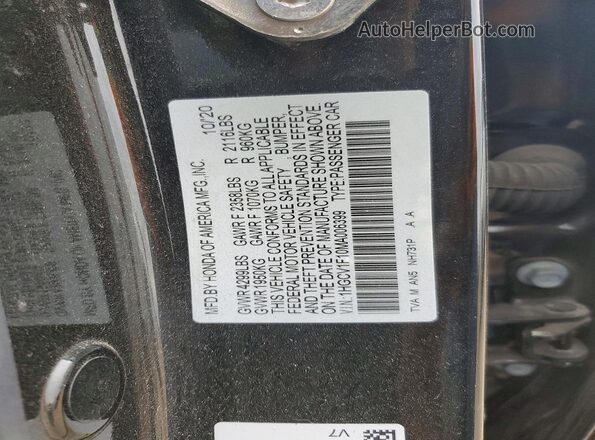 1HGCV1F10MA006399 2021 HONDA ACCORD Black Vista del compartimento del motor