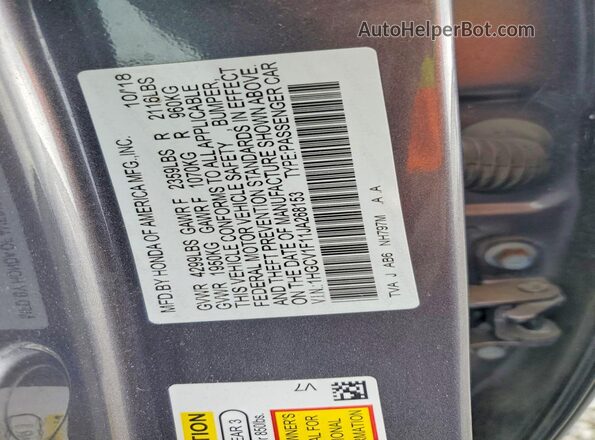1HGCV1F11JA268153 2018 HONDA ACCORD Gray Vista de la etiqueta del VIN