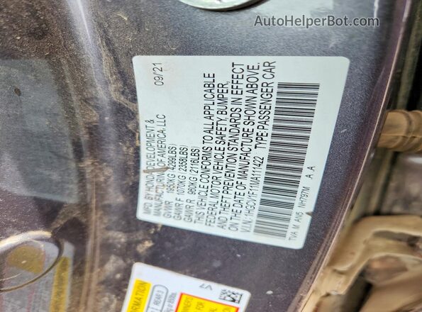 1HGCV1F11MA111422 2021 HONDA ACCORD Gray Շարժիչի բաժամունքի տեսք