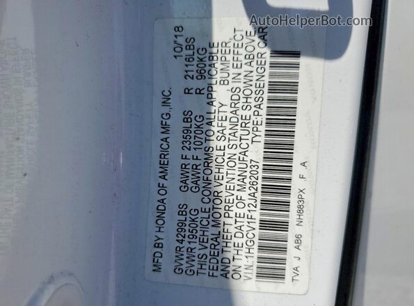 1HGCV1F12JA262037 2018 HONDA ACCORD White 