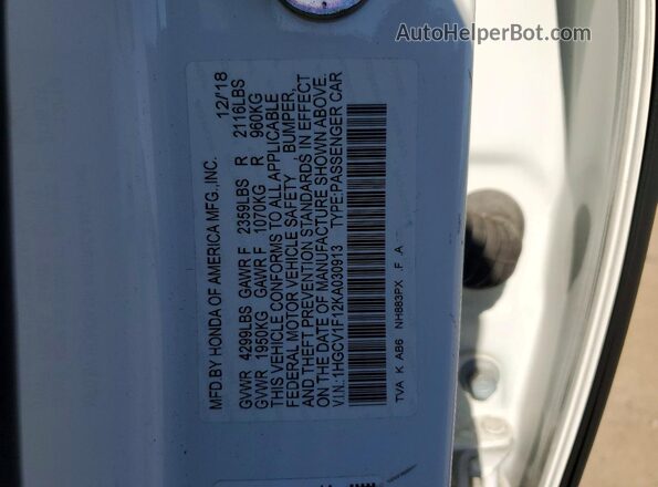 1HGCV1F12KA030913 2019 HONDA ACCORD White Vista del compartimento del motor