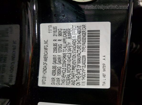 1HGCV1F12LA032209 2020 HONDA ACCORD Black VIN կոդի պիտակի տեսք