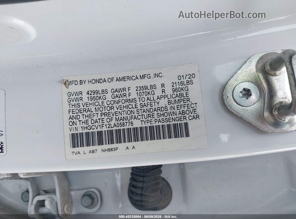 1HGCV1F12LA058776 2020 HONDA ACCORD White Вид підкапотного простору