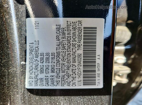 1HGCV1F12NA002582 2022 HONDA ACCORD Black 