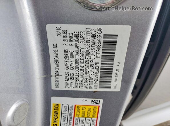 1HGCV1F13JA138746 2018 HONDA ACCORD Silver 