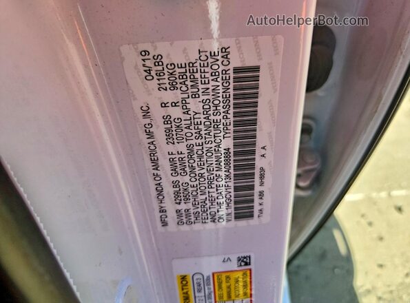 1HGCV1F13KA088884 2019 HONDA ACCORD White Widok komory silnika