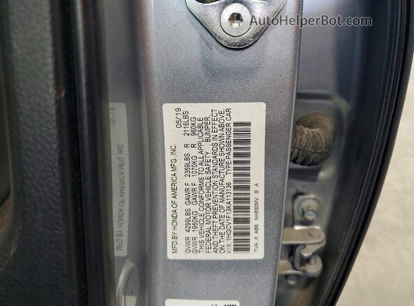 1HGCV1F13KA113136 2019 HONDA ACCORD Gray Вид підкапотного простору
