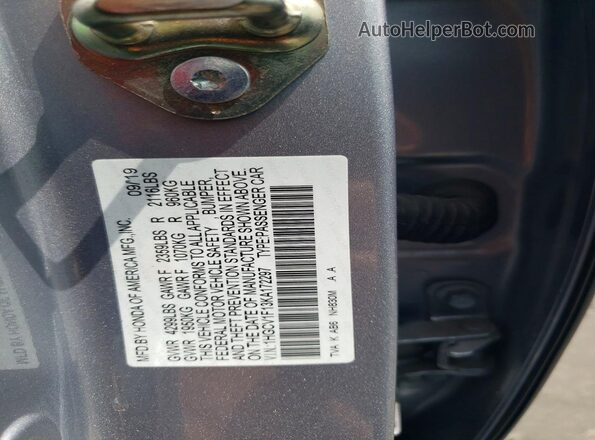 1HGCV1F13KA172297 2019 HONDA ACCORD Silver 