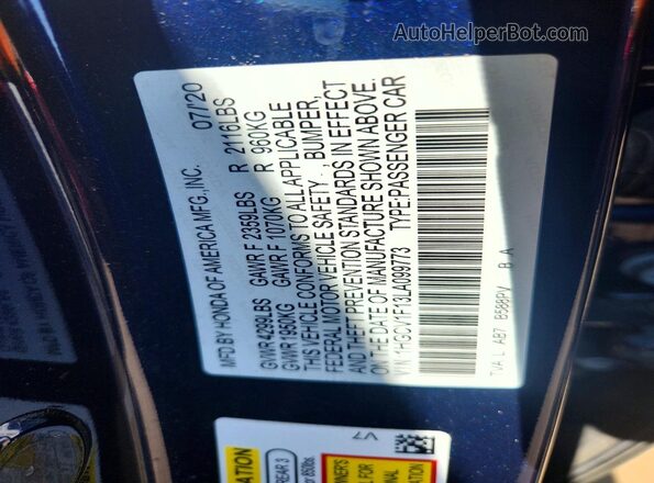 1HGCV1F13LA099773 2020 HONDA ACCORD Blue Вид підкапотного простору