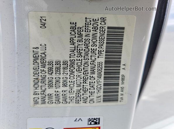 1HGCV1F14MA062555 2021 HONDA ACCORD White 