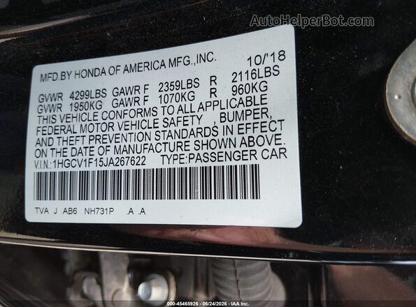 1HGCV1F15JA267622 2018 HONDA ACCORD Black Widok komory silnika