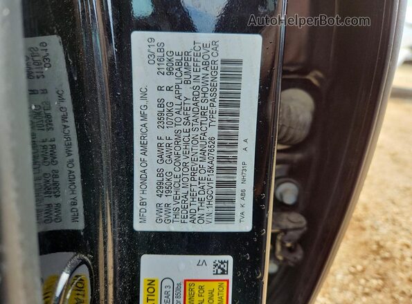 1HGCV1F15KA076526 2019 HONDA ACCORD Black 