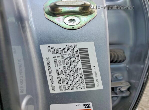 1HGCV1F15KA173841 2019 HONDA ACCORD Silver Vista de la etiqueta del VIN