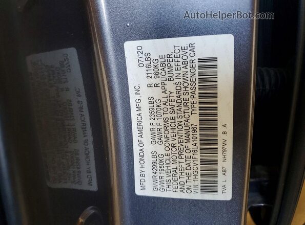 1HGCV1F16LA101967 2020 HONDA ACCORD Серый 