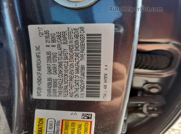 1HGCV1F17JA075991 2018 HONDA ACCORD Gray Շարժիչի բաժամունքի տեսք