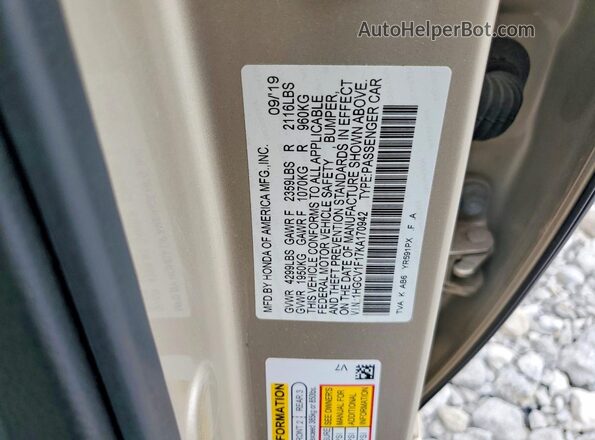 1HGCV1F17KA170942 2019 HONDA ACCORD Gold 