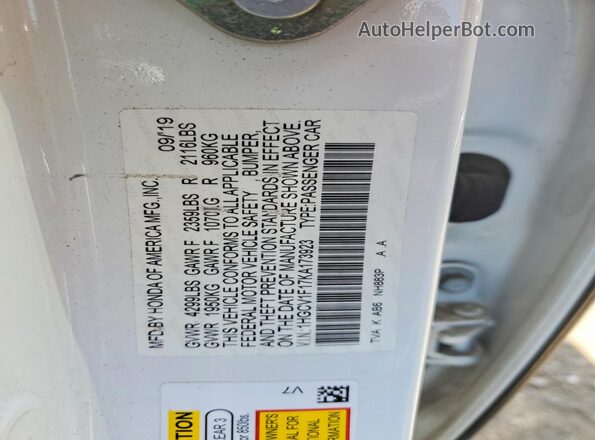 1HGCV1F17KA173923 2019 HONDA ACCORD White 