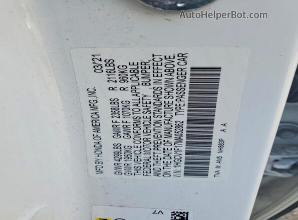 1HGCV1F17MA052862 2021 HONDA ACCORD White ძრავის განყოფილების ხედი