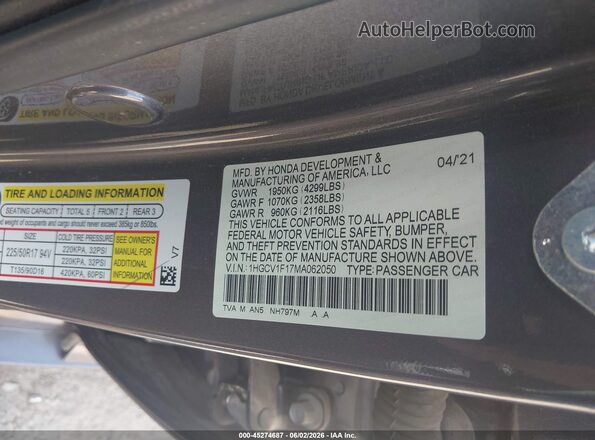 1HGCV1F17MA062050 2021 HONDA ACCORD Gray Vista del compartimento del motor