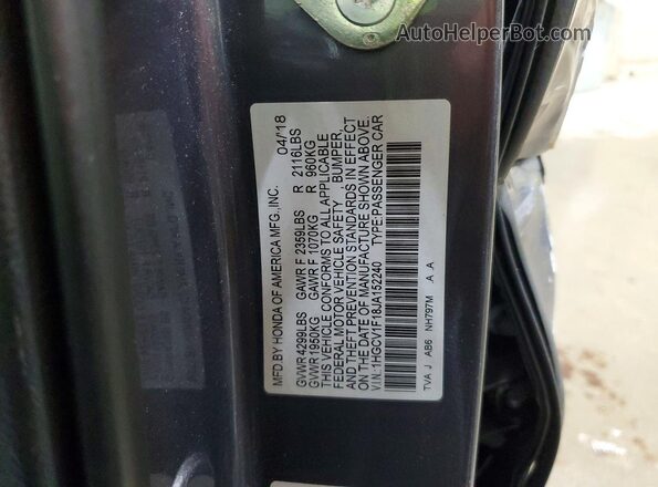 1HGCV1F18JA152240 2018 HONDA ACCORD Gray 