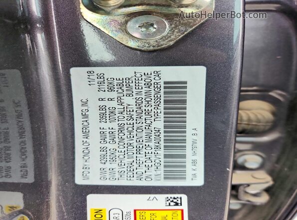1HGCV1F18KA004347 2019 HONDA ACCORD Gray Vista del compartimento del motor