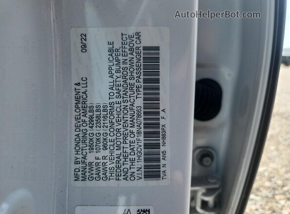 1HGCV1F18NA078663 2022 HONDA ACCORD White VIN sticker view