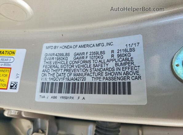 1HGCV1F19JA042720 2018 HONDA ACCORD Tan 