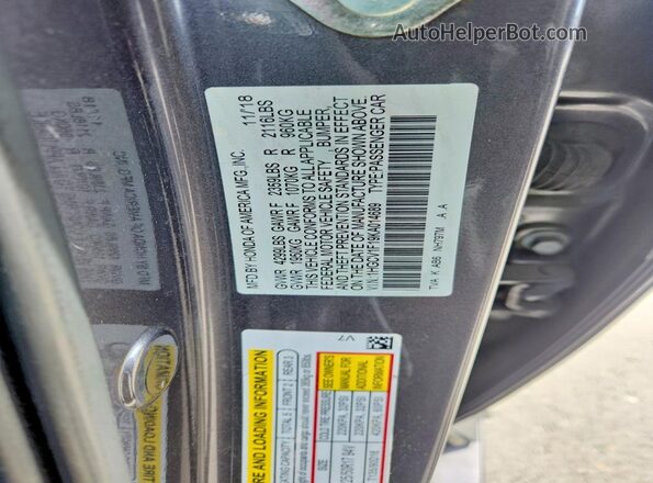 1HGCV1F19KA014689 2019 HONDA ACCORD Gray 