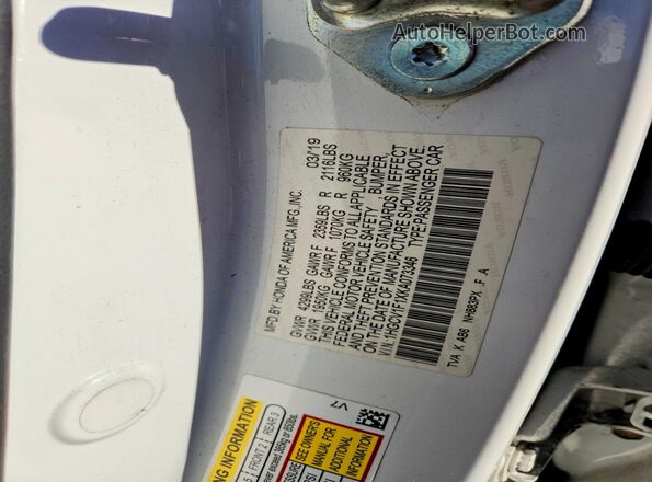 1HGCV1F1XKA073346 2019 HONDA ACCORD White 