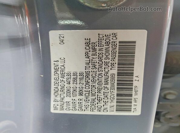 1HGCV1F30MA059959 2021 HONDA ACCORD Gray 