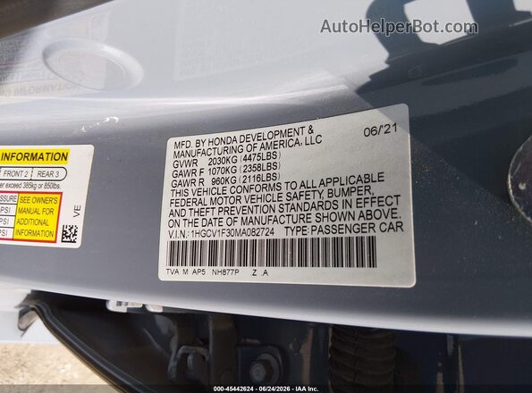 1HGCV1F30MA082724 2021 HONDA ACCORD Синий Вид подкапотного пространства