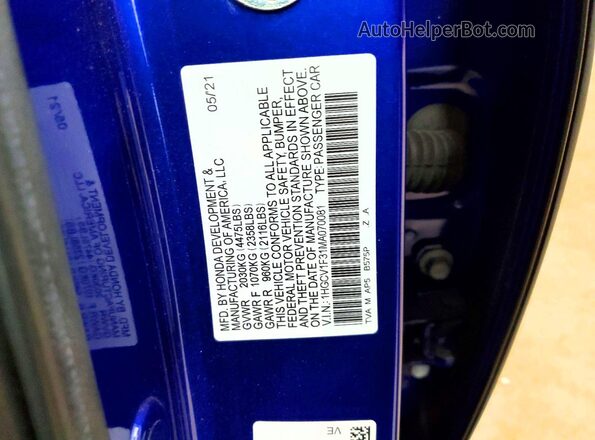 1HGCV1F31MA070081 2021 HONDA ACCORD Blue Շարժիչի բաժամունքի տեսք