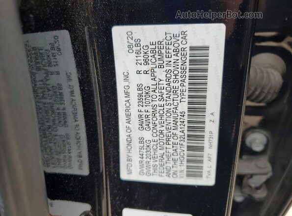 1HGCV1F32LA124745 2020 HONDA ACCORD Black ძრავის განყოფილების ხედი