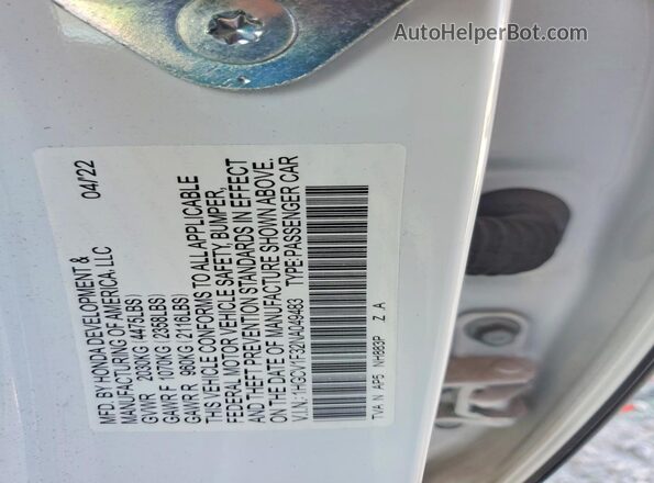1HGCV1F32NA049483 2022 HONDA ACCORD White 