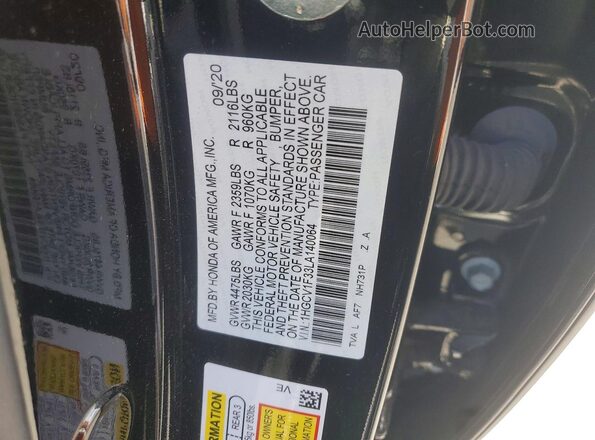 1HGCV1F33LA140064 2020 HONDA ACCORD Black Engine compartment view
