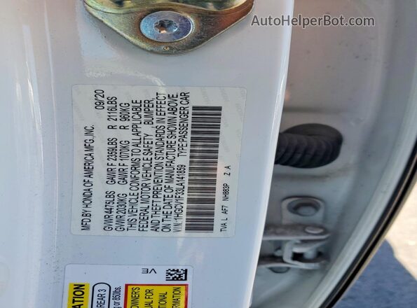 1HGCV1F33LA141859 2020 HONDA ACCORD Белый 
