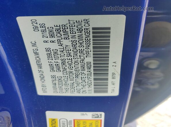 1HGCV1F33LA148200 2020 HONDA ACCORD Blue Widok komory silnika