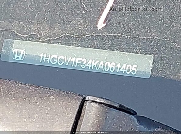 1HGCV1F34KA061405 2019 HONDA ACCORD Gray 