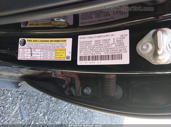1HGCV1F34LA137514 2020 HONDA ACCORD Black Շարժիչի բաժամունքի տեսք